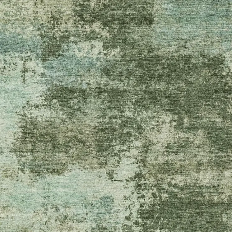 5' X 8' Artichoke Green And Pale Aqua Abstract Washable Indoor Outdoor Area Rug