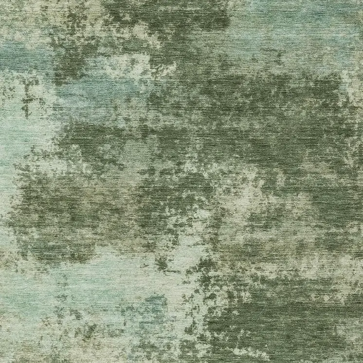 5' X 8' Artichoke Green And Pale Aqua Abstract Washable Indoor Outdoor Area Rug