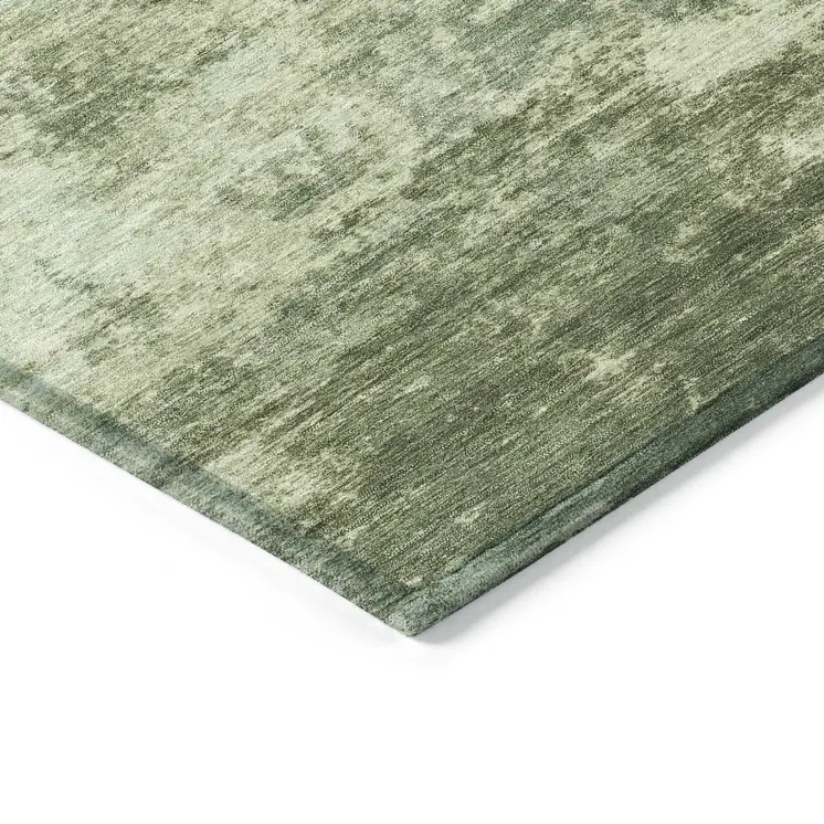 8' Artichoke Green And Pale Aqua Round Abstract Washable Indoor Outdoor Area Rug