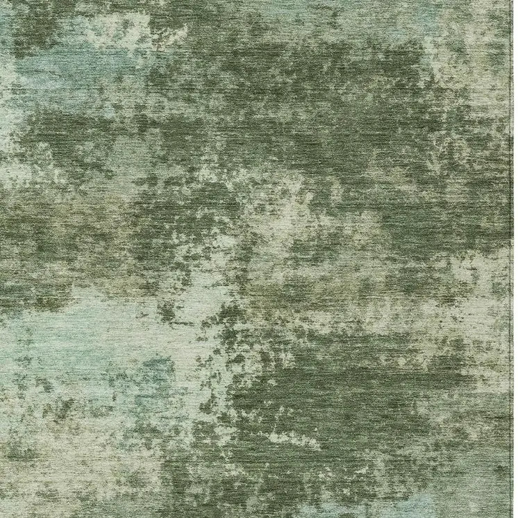 8' X 10' Artichoke Green And Pale Aqua Abstract Washable Indoor Outdoor Area Rug