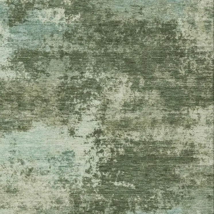 8' X 10' Artichoke Green And Pale Aqua Abstract Washable Indoor Outdoor Area Rug