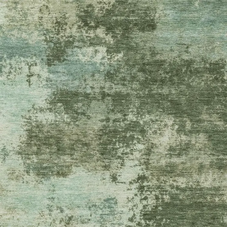9' X 12' Artichoke Green And Pale Aqua Abstract Washable Indoor Outdoor Area Rug