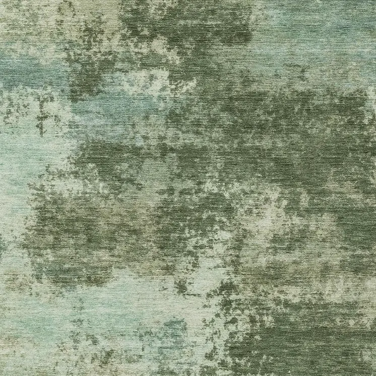 9' X 12' Artichoke Green And Pale Aqua Abstract Washable Indoor Outdoor Area Rug