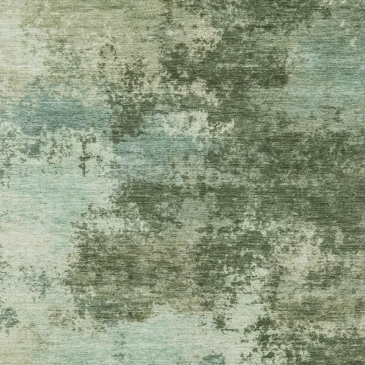9' X 12' Artichoke Green And Pale Aqua Abstract Washable Indoor Outdoor Area Rug