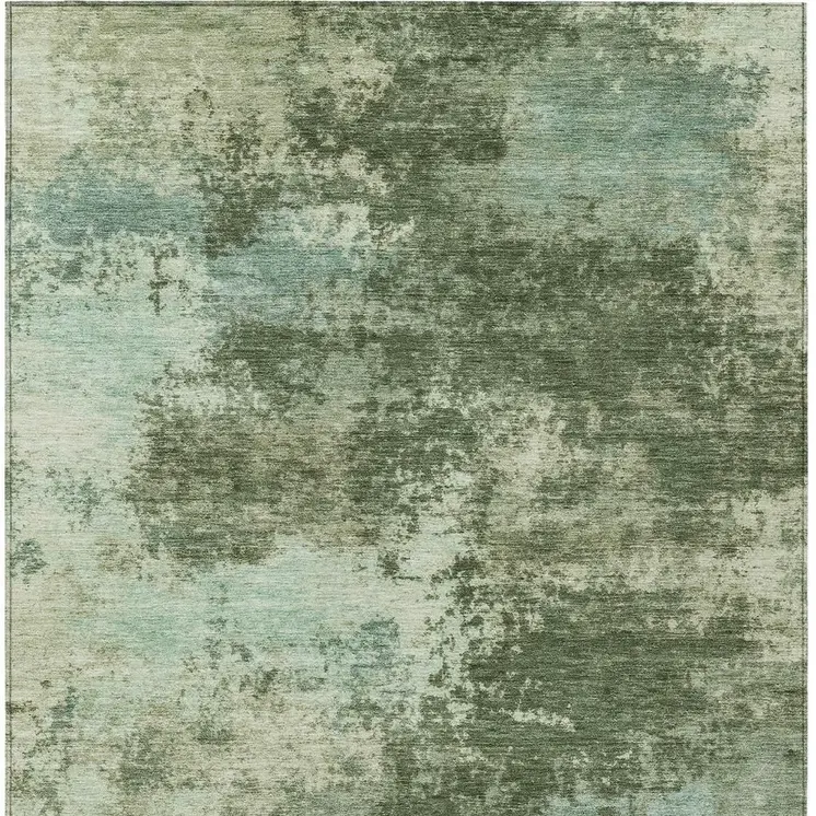 10' X 14' Artichoke Green And Pale Aqua Abstract Washable Indoor Outdoor Area Rug