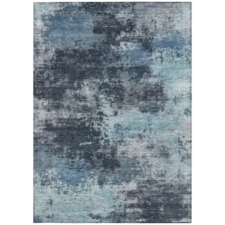 3' X 5' Blue And Ivory Abstract Washable Indoor Outdoor Area Rug
