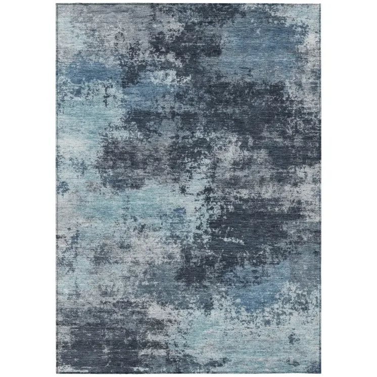 3' X 5' Blue And Ivory Abstract Washable Indoor Outdoor Area Rug