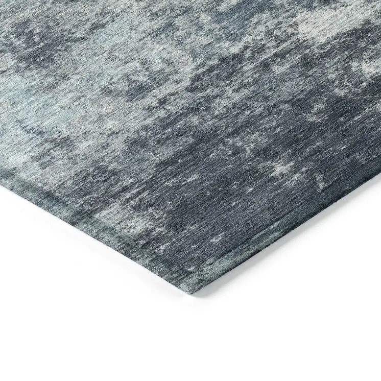 3' X 5' Blue And Ivory Abstract Washable Indoor Outdoor Area Rug