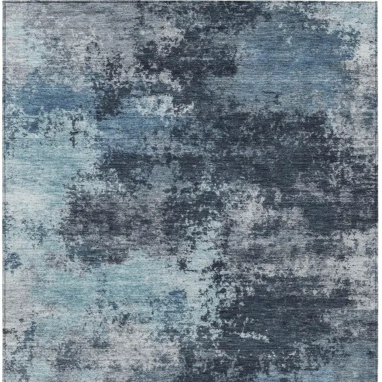 3' X 5' Blue And Ivory Abstract Washable Indoor Outdoor Area Rug