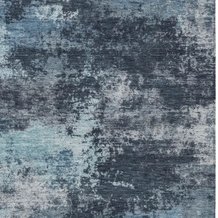 9' X 12' Blue And Ivory Abstract Washable Indoor Outdoor Area Rug