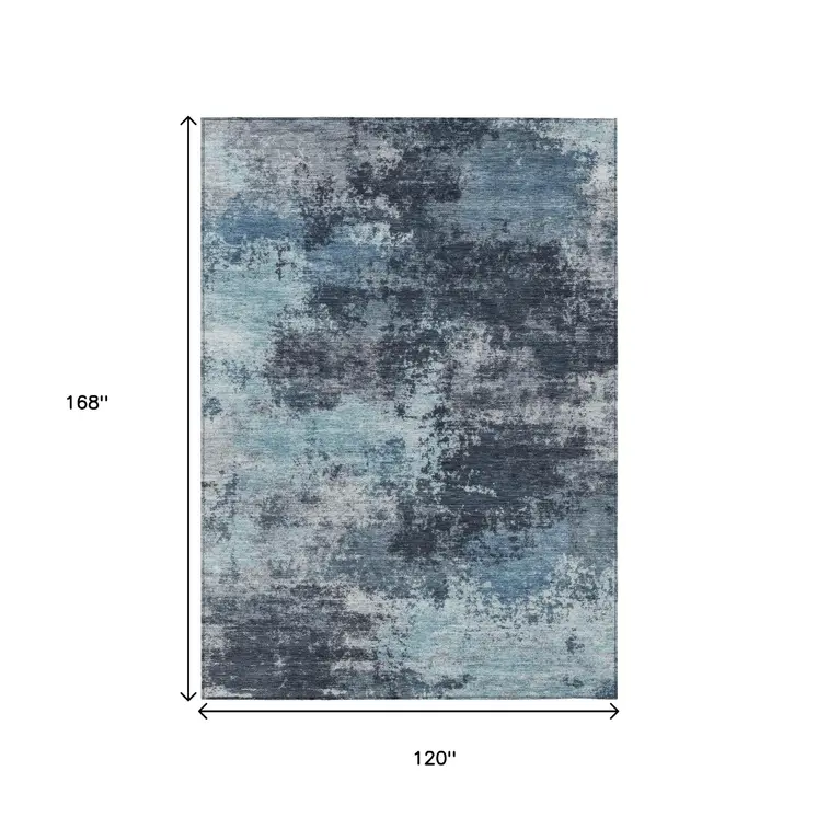 10' X 14' Blue And Ivory Abstract Washable Indoor Outdoor Area Rug