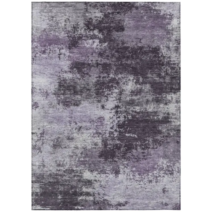 3' X 5' Purple And Ivory Abstract Washable Indoor Outdoor Area Rug