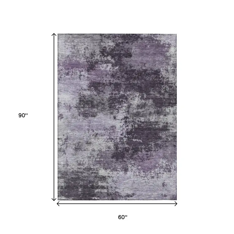 5' X 8' Purple And Ivory Abstract Washable Indoor Outdoor Area Rug