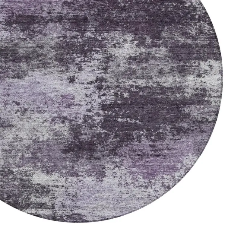 8' Purple And Ivory Round Abstract Washable Indoor Outdoor Area Rug