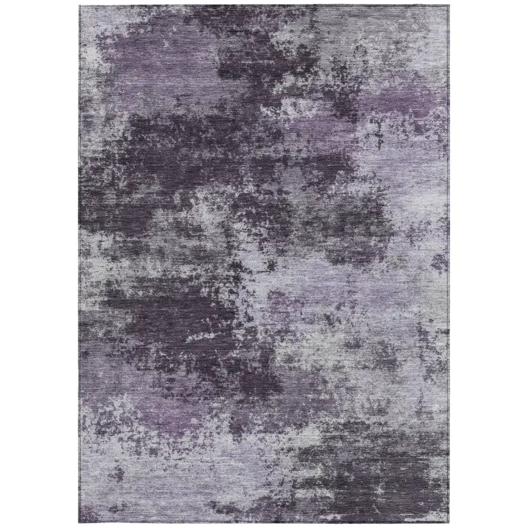 8' X 10' Purple And Ivory Abstract Washable Indoor Outdoor Area Rug