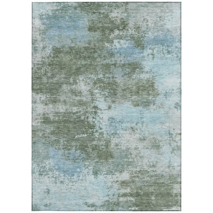 3' X 5' Sage And Denim Blue Abstract Washable Indoor Outdoor Area Rug