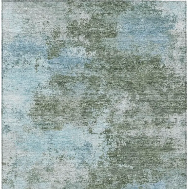 3' X 5' Sage And Denim Blue Abstract Washable Indoor Outdoor Area Rug