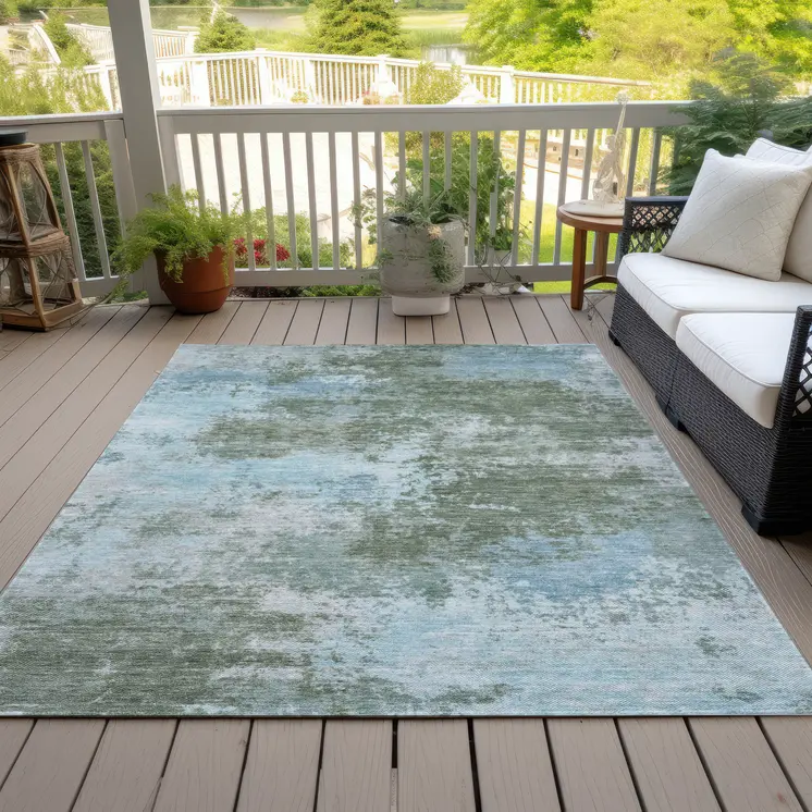 5' X 8' Sage And Denim Blue Abstract Washable Indoor Outdoor Area Rug