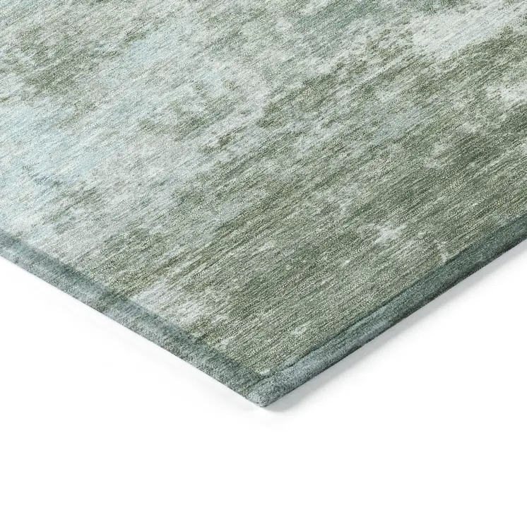 8' Sage And Denim Blue Round Abstract Washable Indoor Outdoor Area Rug