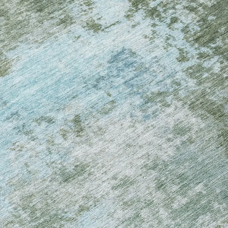 8' Sage And Denim Blue Round Abstract Washable Indoor Outdoor Area Rug