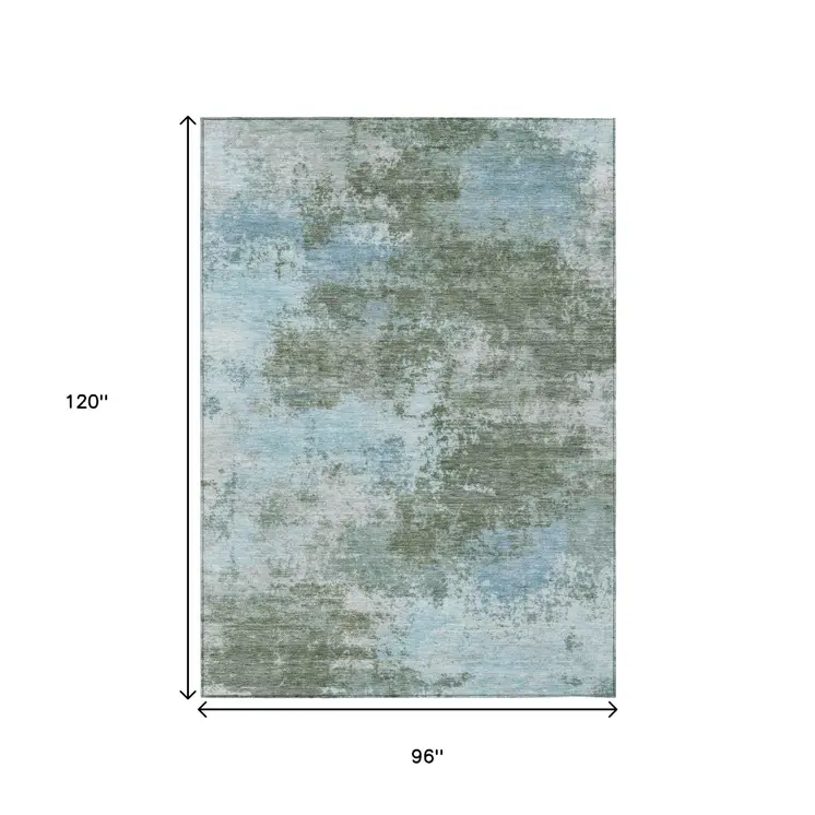 8' X 10' Sage And Denim Blue Abstract Washable Indoor Outdoor Area Rug