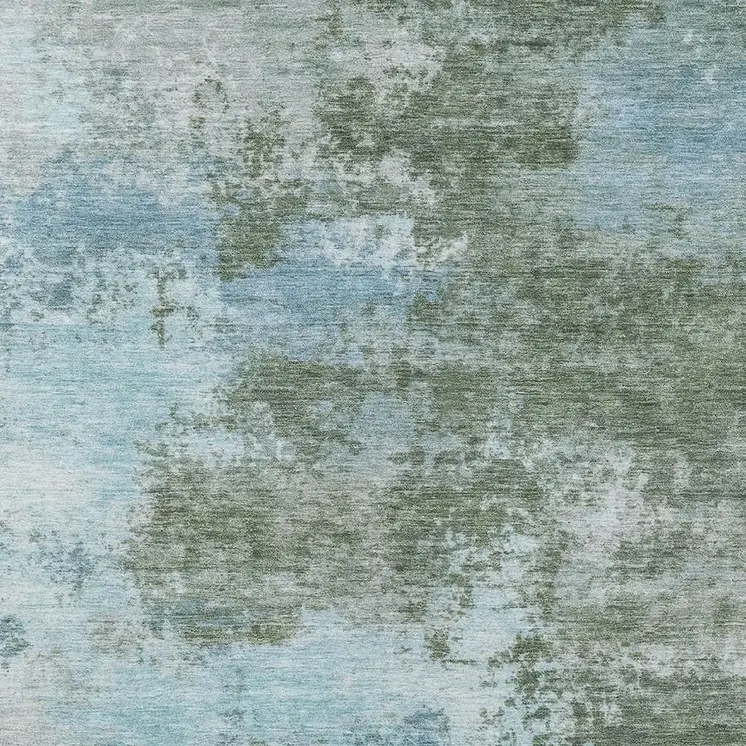 9' X 12' Sage And Denim Blue Abstract Washable Indoor Outdoor Area Rug