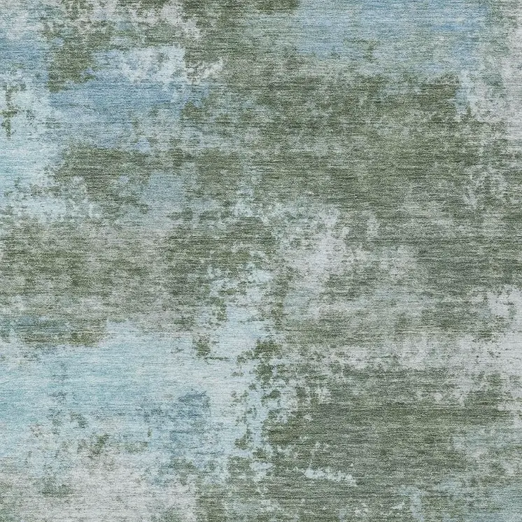 9' X 12' Sage And Denim Blue Abstract Washable Indoor Outdoor Area Rug
