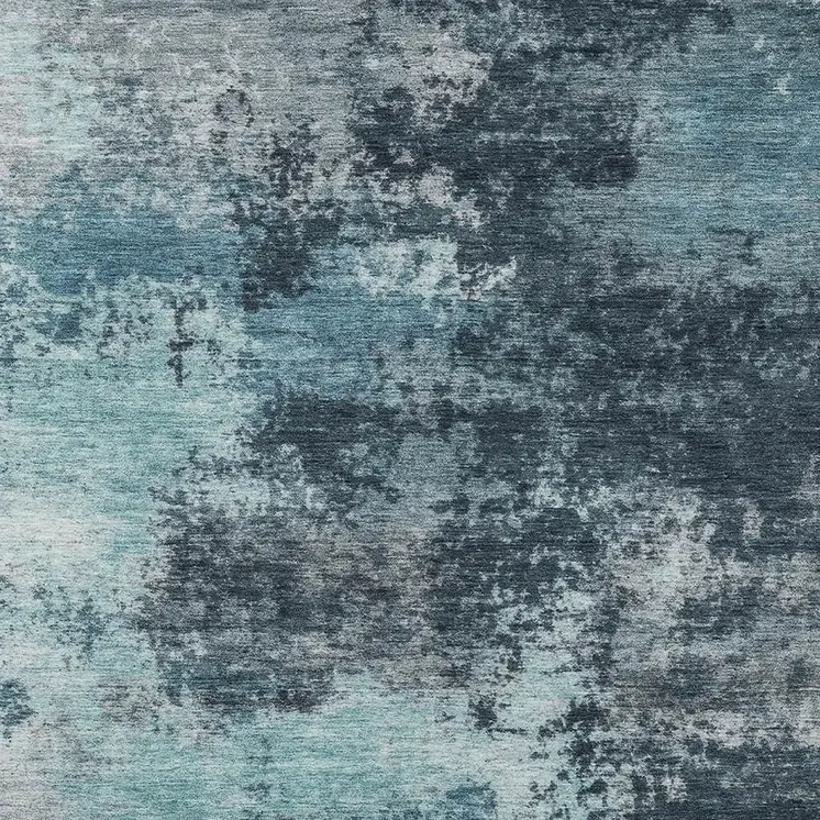 3' X 5' Teal Blue And Navy Blue Abstract Washable Indoor Outdoor Area Rug