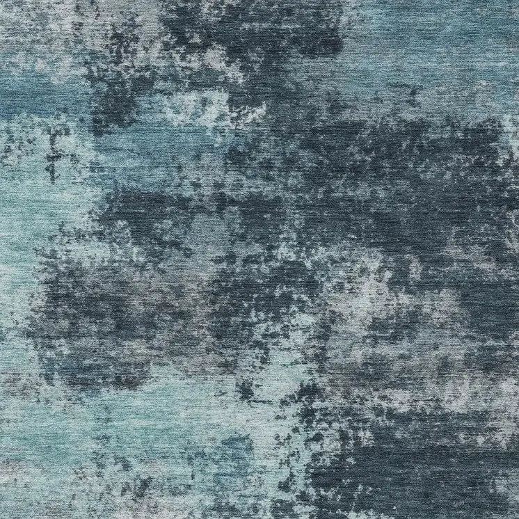 5' X 8' Teal Blue And Navy Blue Abstract Washable Indoor Outdoor Area Rug