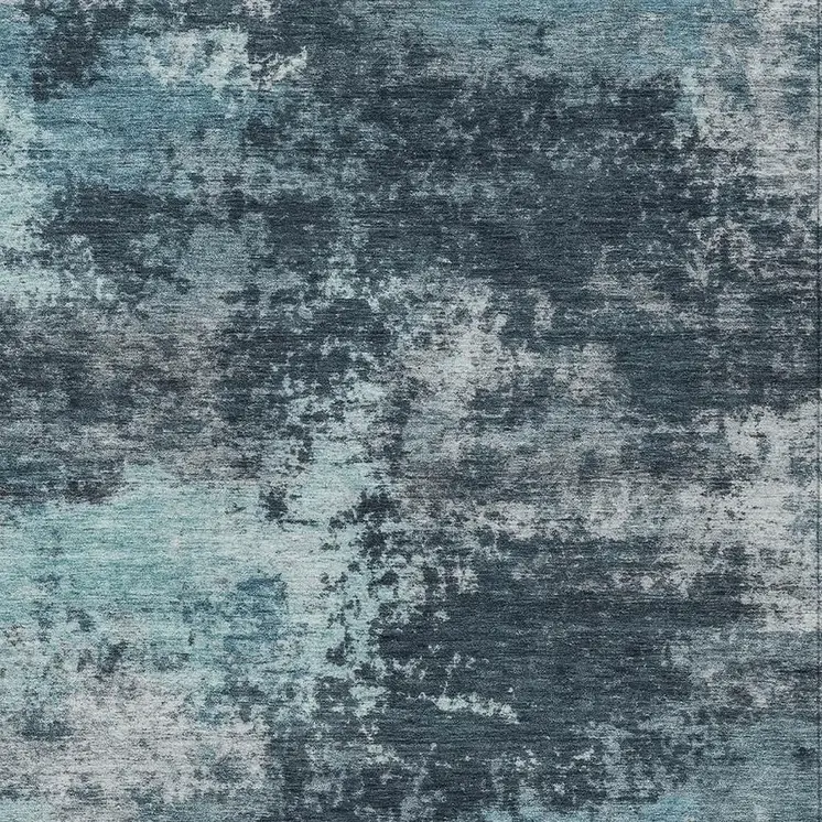 5' X 8' Teal Blue And Navy Blue Abstract Washable Indoor Outdoor Area Rug