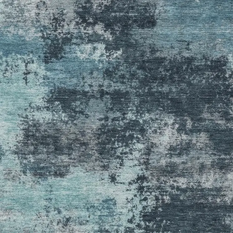 5' X 8' Teal Blue And Navy Blue Abstract Washable Indoor Outdoor Area Rug