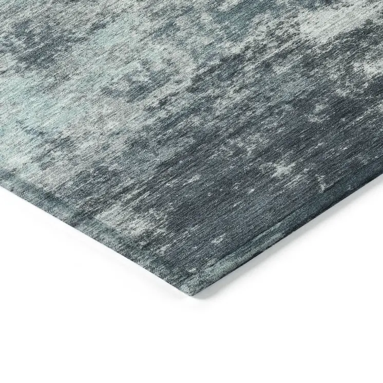 5' X 8' Teal Blue And Navy Blue Abstract Washable Indoor Outdoor Area Rug