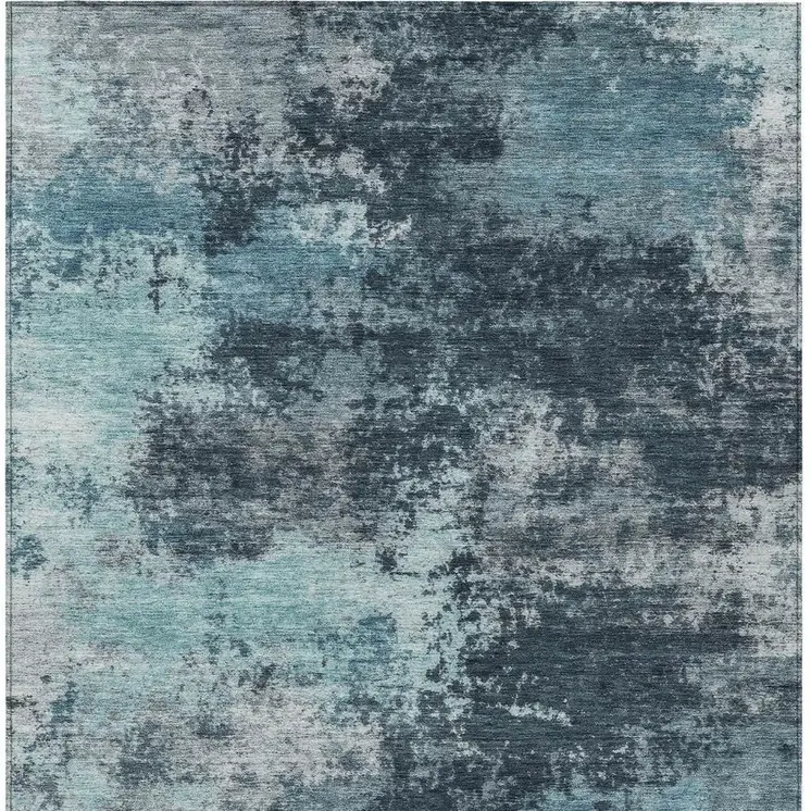 9' X 12' Teal Blue And Navy Blue Abstract Washable Indoor Outdoor Area Rug