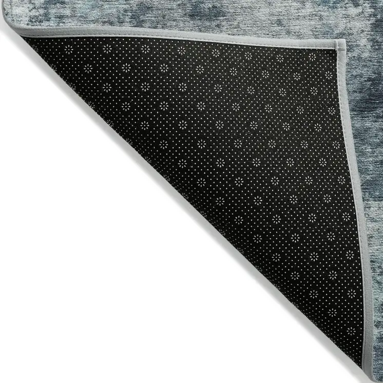 9' X 12' Teal Blue And Navy Blue Abstract Washable Indoor Outdoor Area Rug