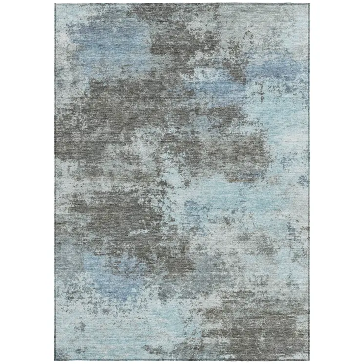 5' X 8' Taupe And Sky Blue Abstract Washable Indoor Outdoor Area Rug