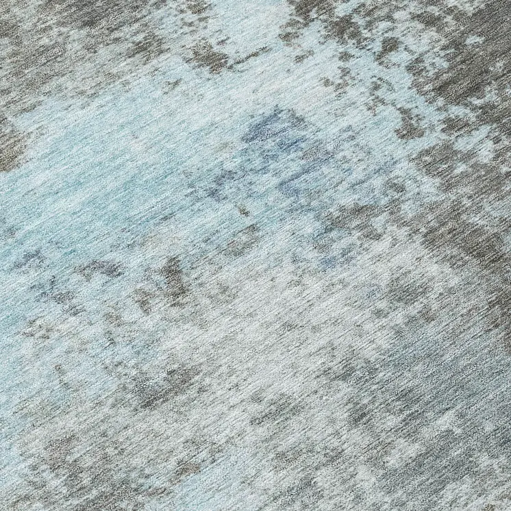 8' Taupe And Sky Blue Round Abstract Washable Indoor Outdoor Area Rug