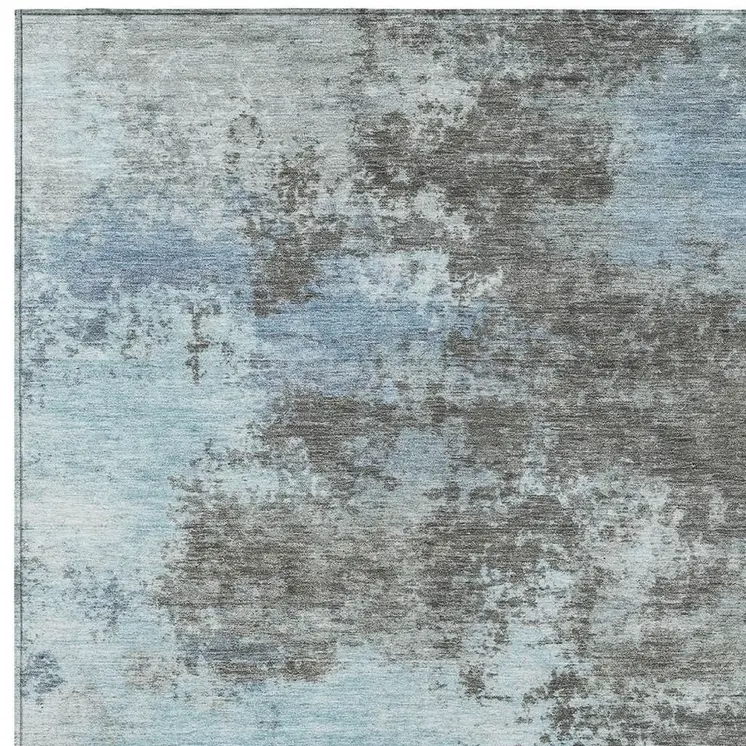 8' X 10' Taupe And Sky Blue Abstract Washable Indoor Outdoor Area Rug