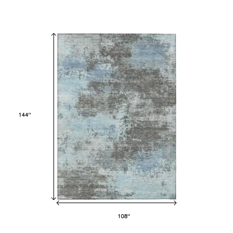 9' X 12' Taupe And Sky Blue Abstract Washable Indoor Outdoor Area Rug
