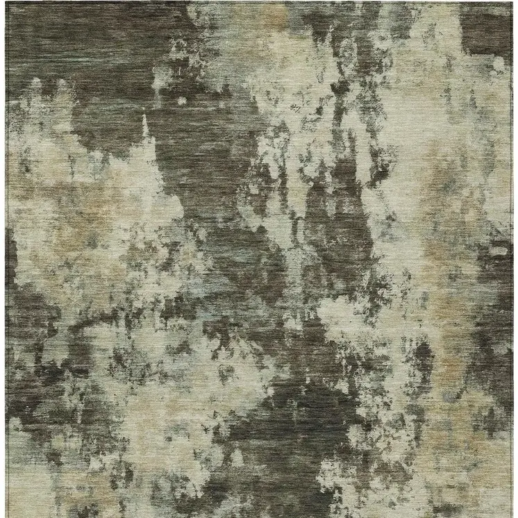 3' X 5' Brown And Beige Abstract Washable Indoor Outdoor Area Rug