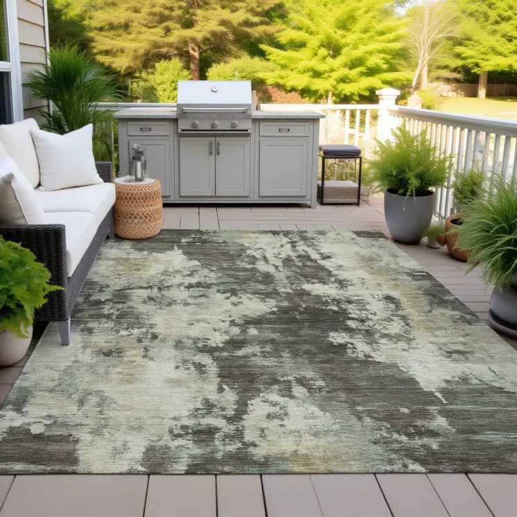3' X 5' Brown And Beige Abstract Washable Indoor Outdoor Area Rug