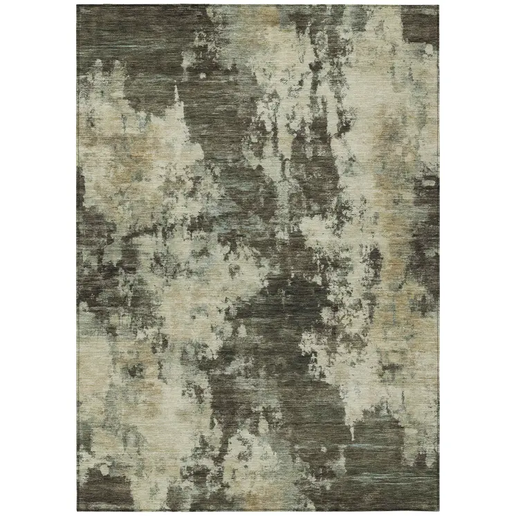 3' X 5' Brown And Beige Abstract Washable Indoor Outdoor Area Rug