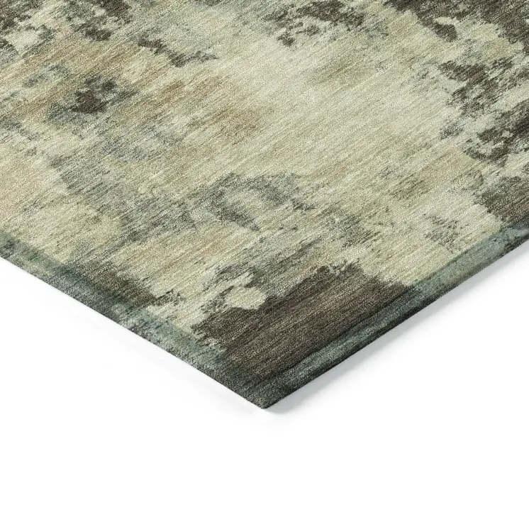 3' X 5' Brown And Beige Abstract Washable Indoor Outdoor Area Rug