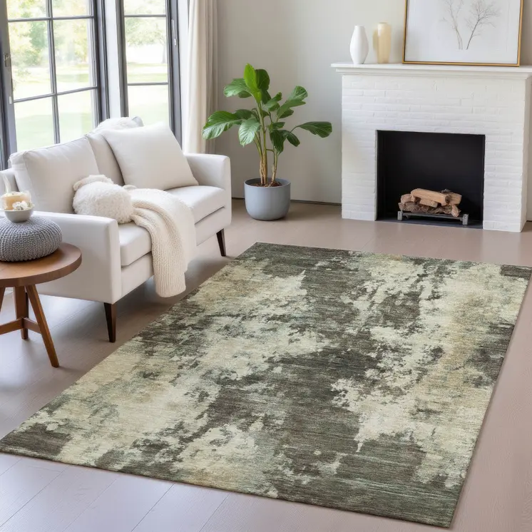 3' X 5' Brown And Beige Abstract Washable Indoor Outdoor Area Rug
