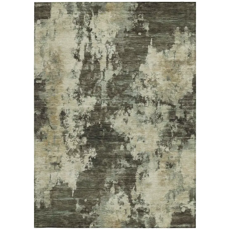 5' X 8' Brown And Beige Abstract Washable Indoor Outdoor Area Rug