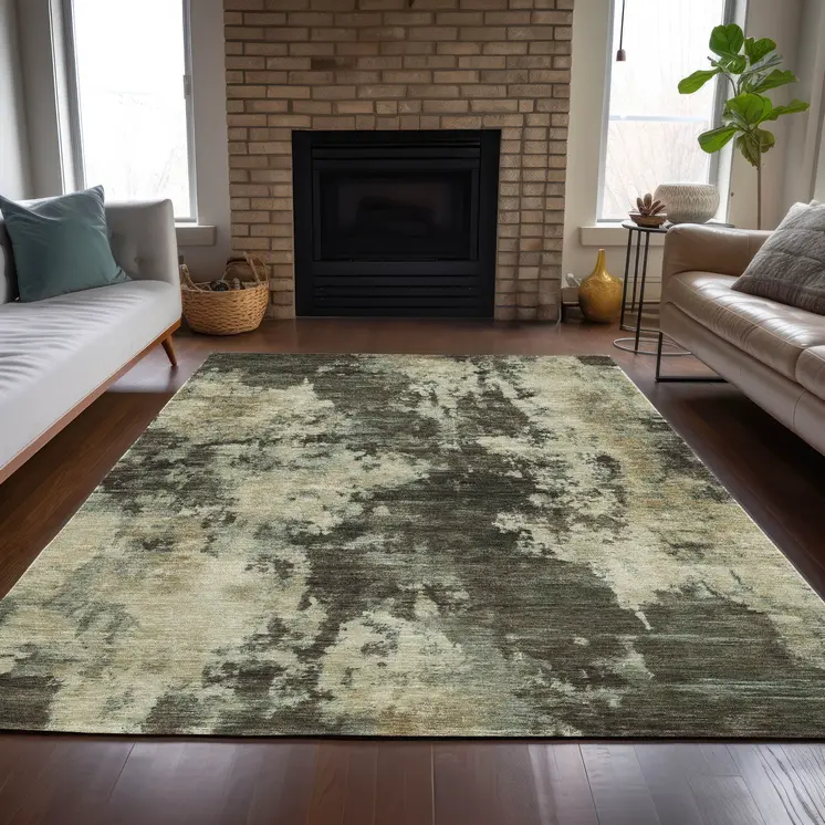 5' X 8' Brown And Beige Abstract Washable Indoor Outdoor Area Rug