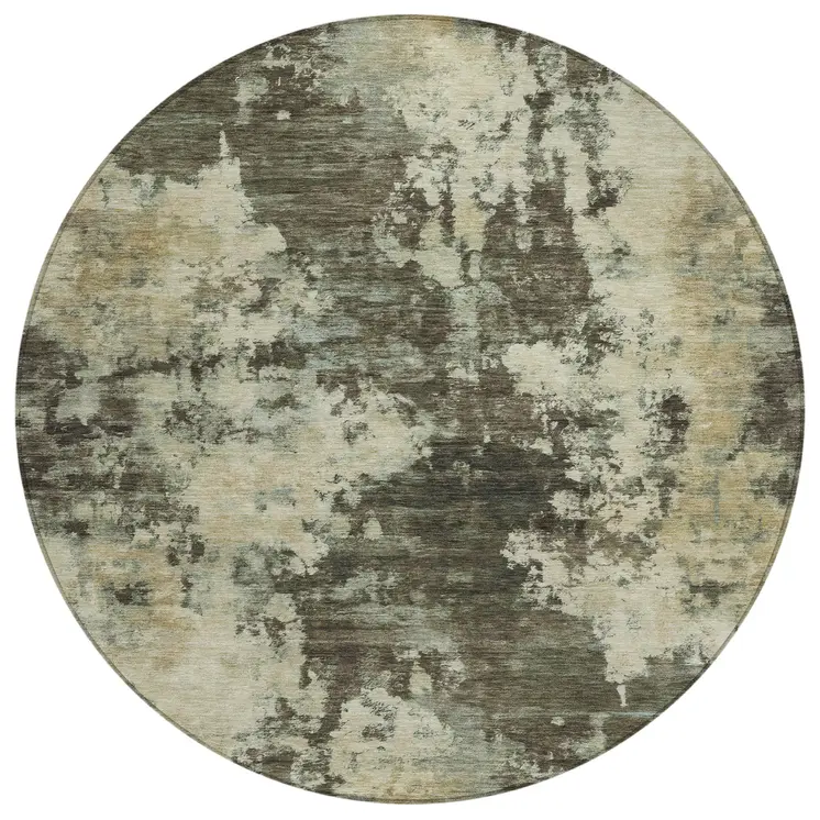 8' Brown And Beige Round Abstract Washable Indoor Outdoor Area Rug