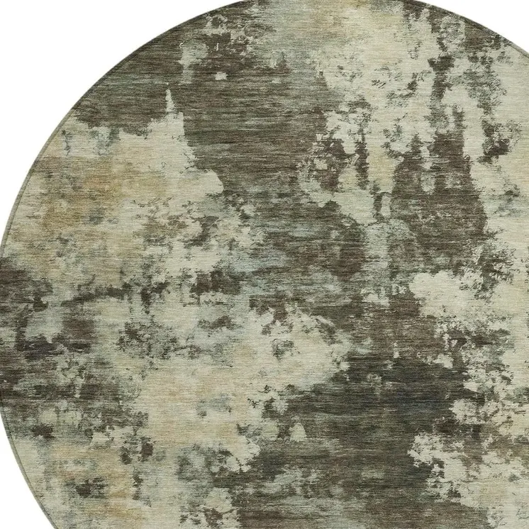 8' Brown And Beige Round Abstract Washable Indoor Outdoor Area Rug