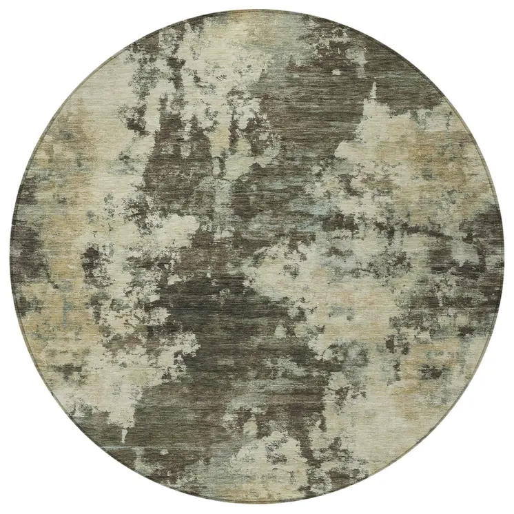 8' Brown And Beige Round Abstract Washable Indoor Outdoor Area Rug
