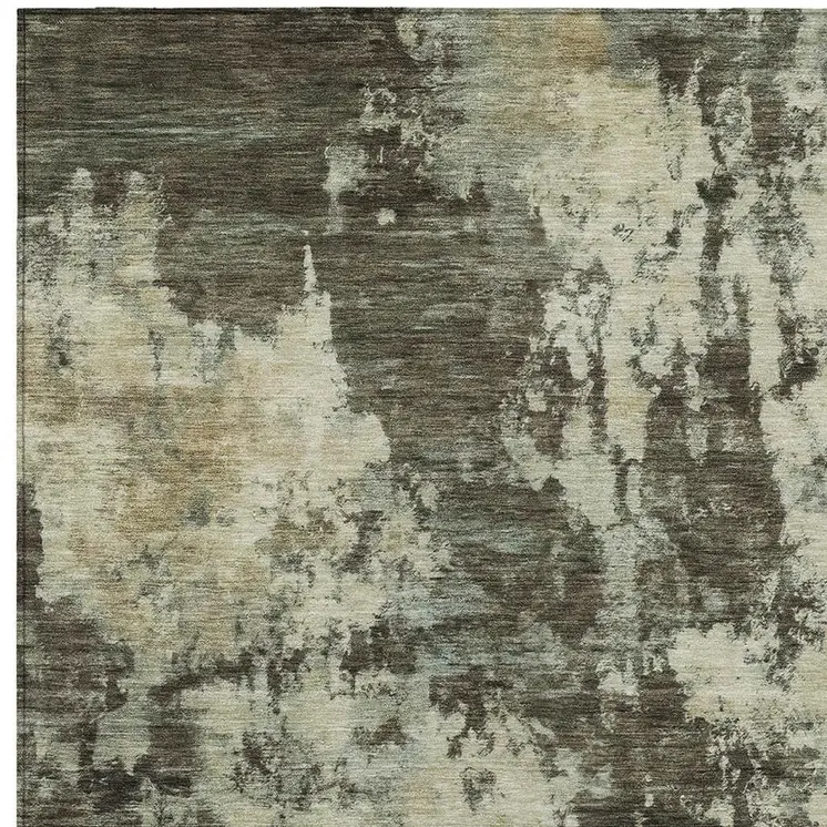 10' X 14' Brown And Beige Abstract Washable Indoor Outdoor Area Rug