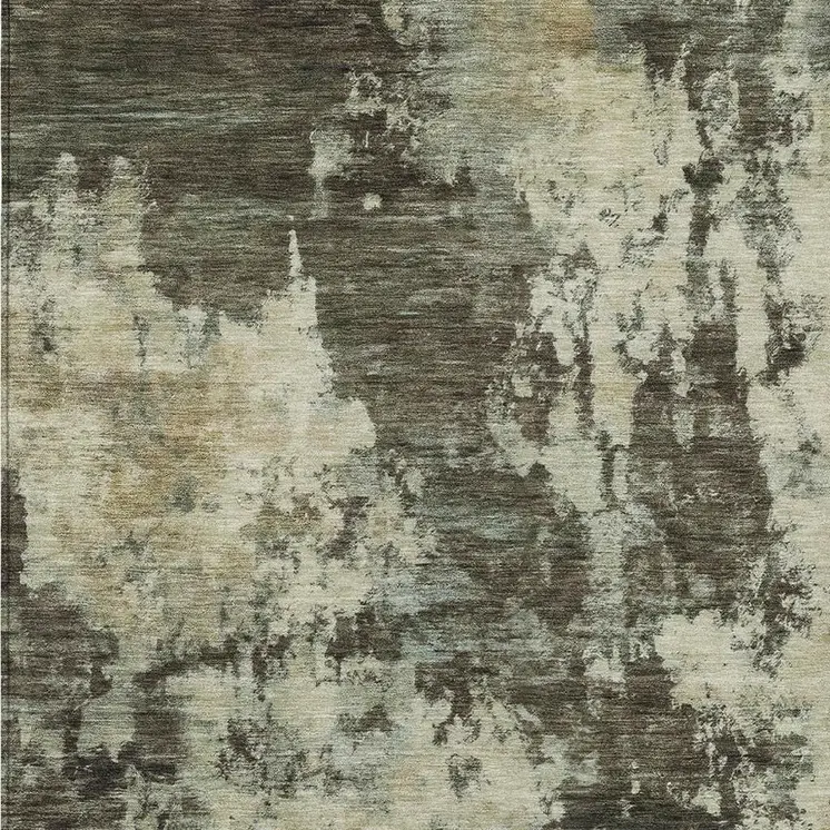 10' X 14' Brown And Beige Abstract Washable Indoor Outdoor Area Rug